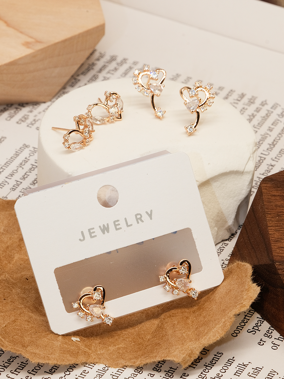 Heart design earrings, three different zircons, simple and versatile, set 7 - Lyra