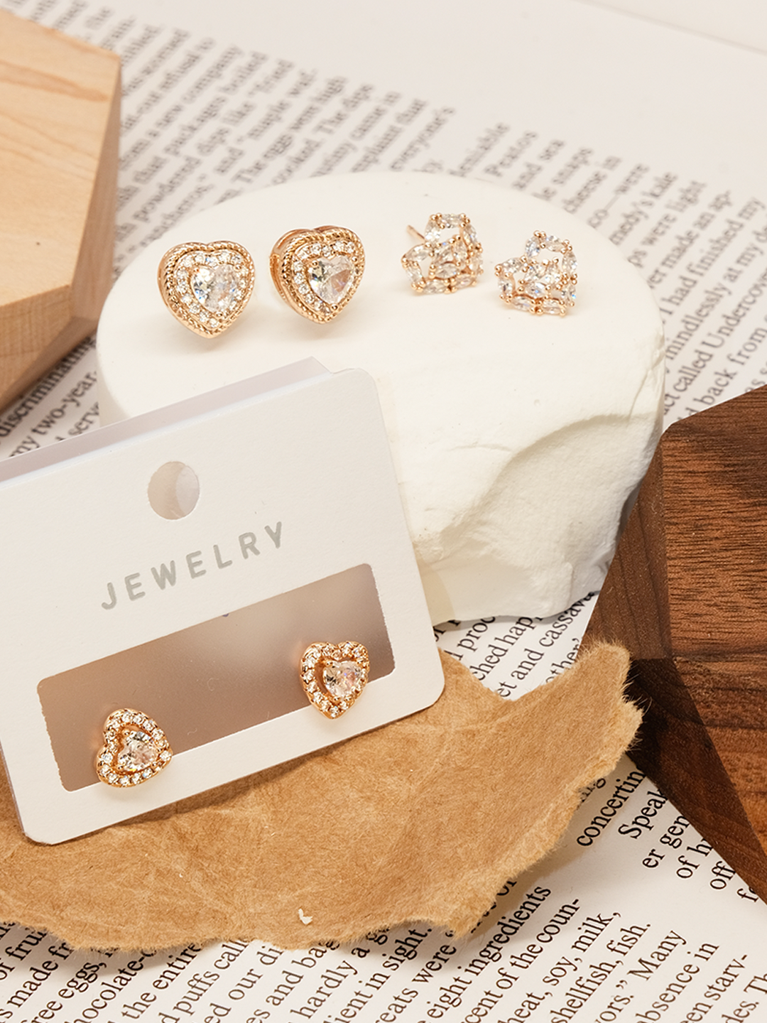 Heart design earrings, heart with three different zircons, simple and versatile, unique style set 9 - Lyra