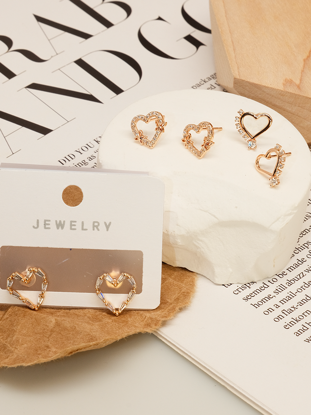 Heart design earrings, four hearts with different zircon combinations, simple and versatile, unique style set 10 - Lyra