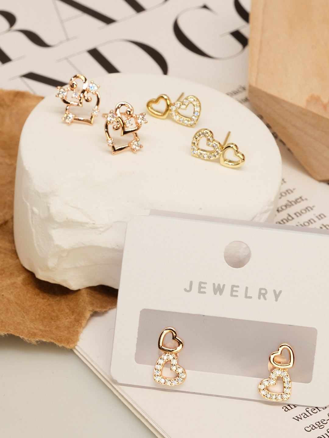 Heart design earrings, heart with three different zircons, simple and versatile, unique style set 10 - Lyra