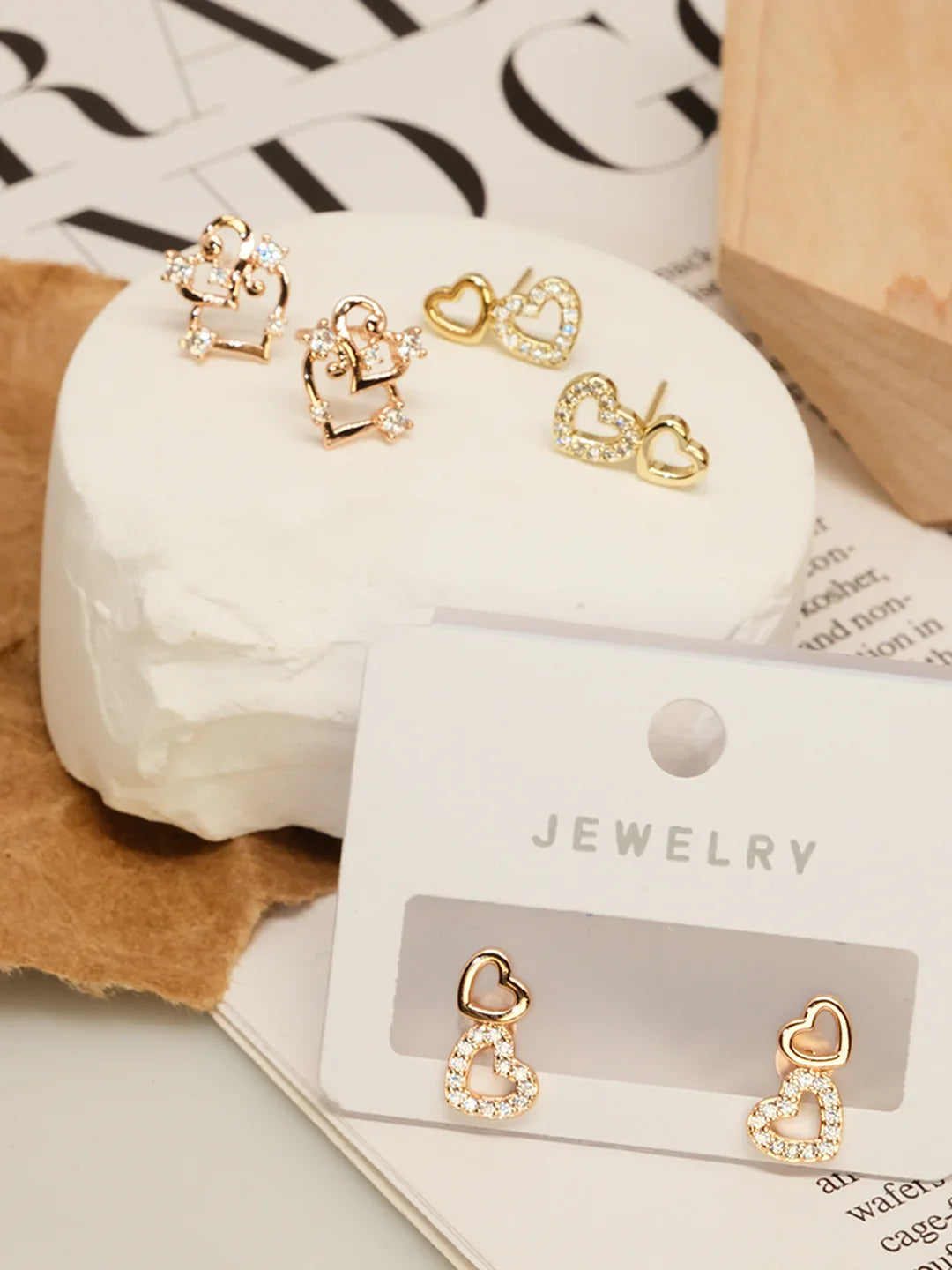 Heart design earrings, heart with three different zircons, simple and versatile, unique style set 10 - Lyra