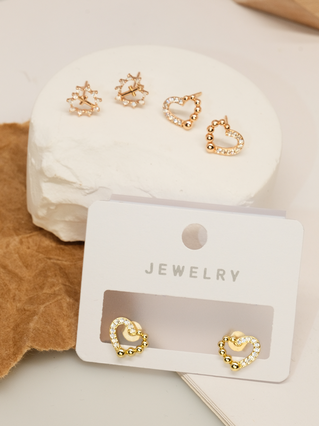Heart design earrings, heart with three different zircons, simple and versatile, unique style set 9 - Lyra