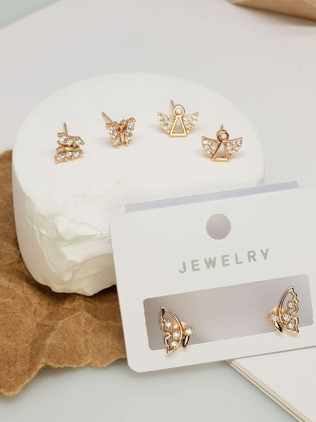 Snowflake, angel, triangle earrings, shining zircon, niche design - Lyra