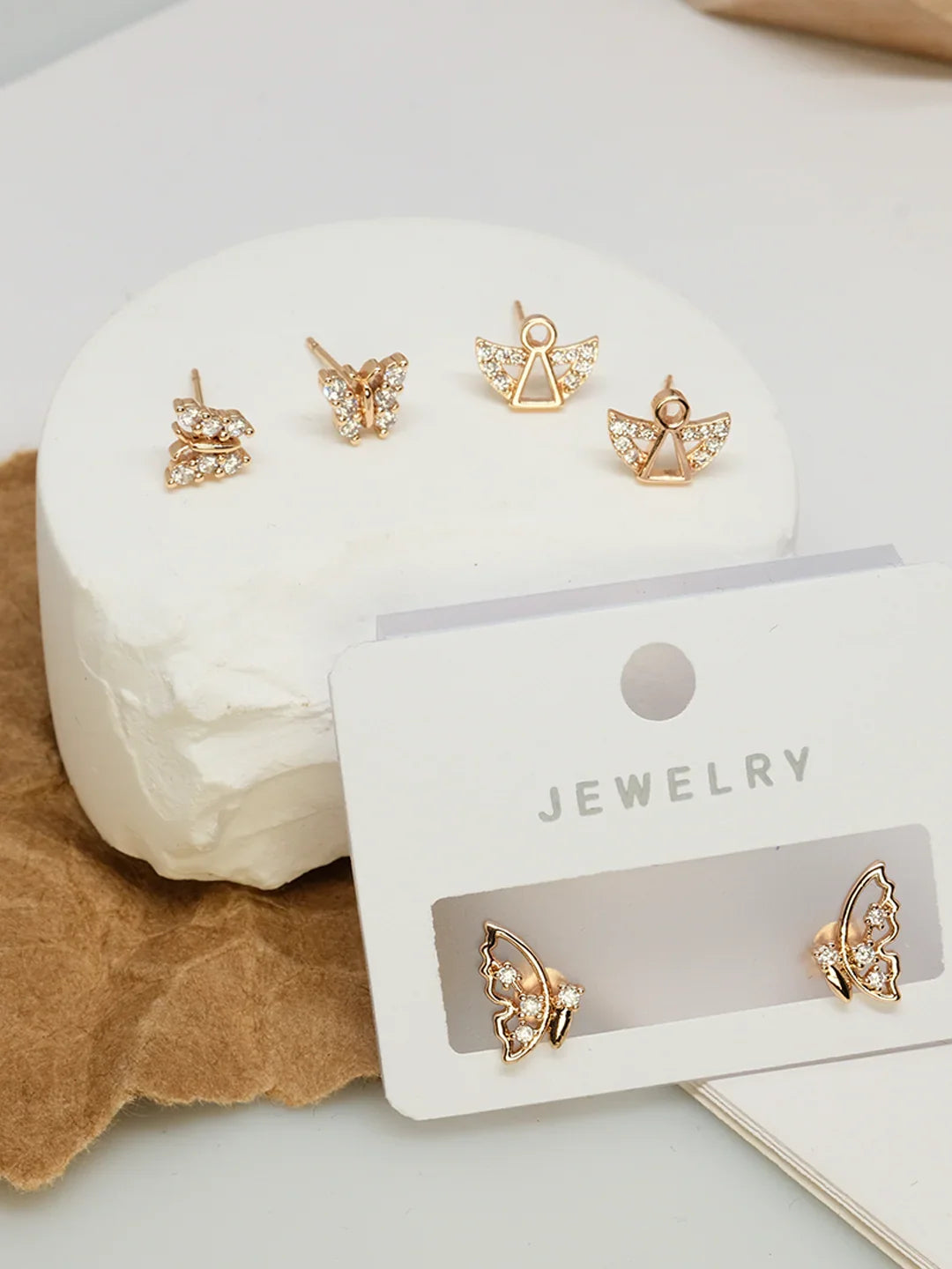 Snowflake, angel, triangle earrings, shining zircon, niche design - Lyra