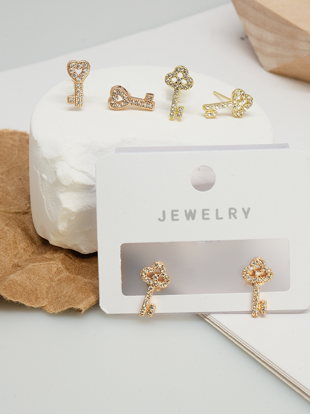 Crown style zircon earrings, key white zircon, colored zircon style earrings - Lyra