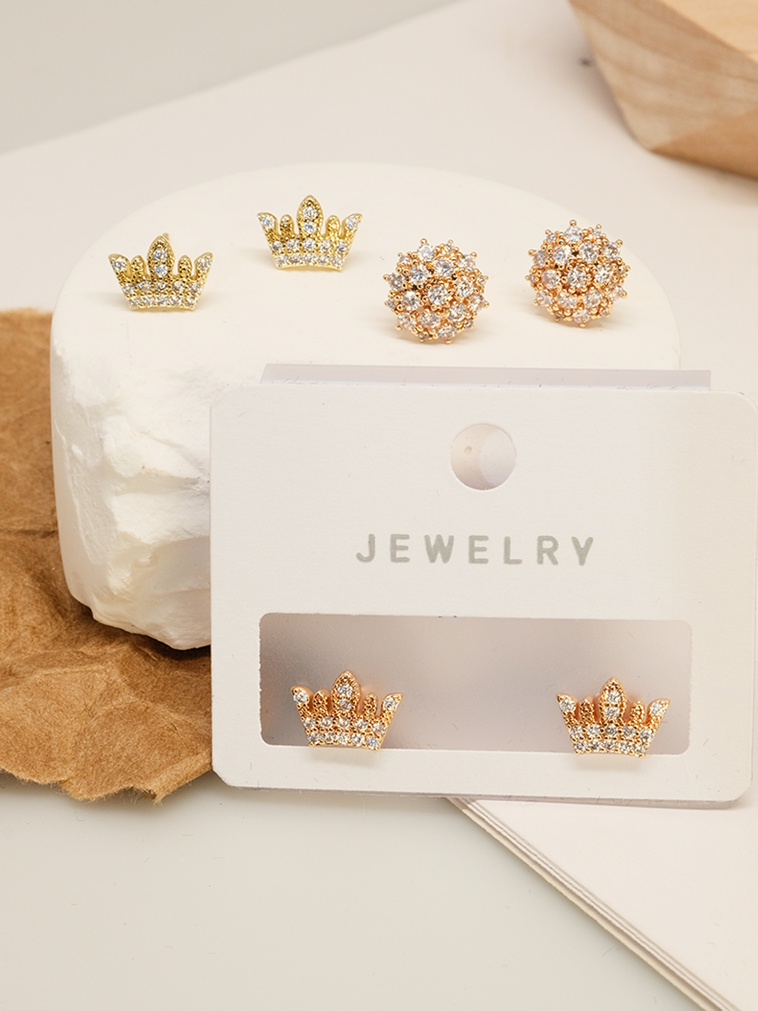Crown style zircon earrings, key white zircon, colored zircon style earrings - Lyra
