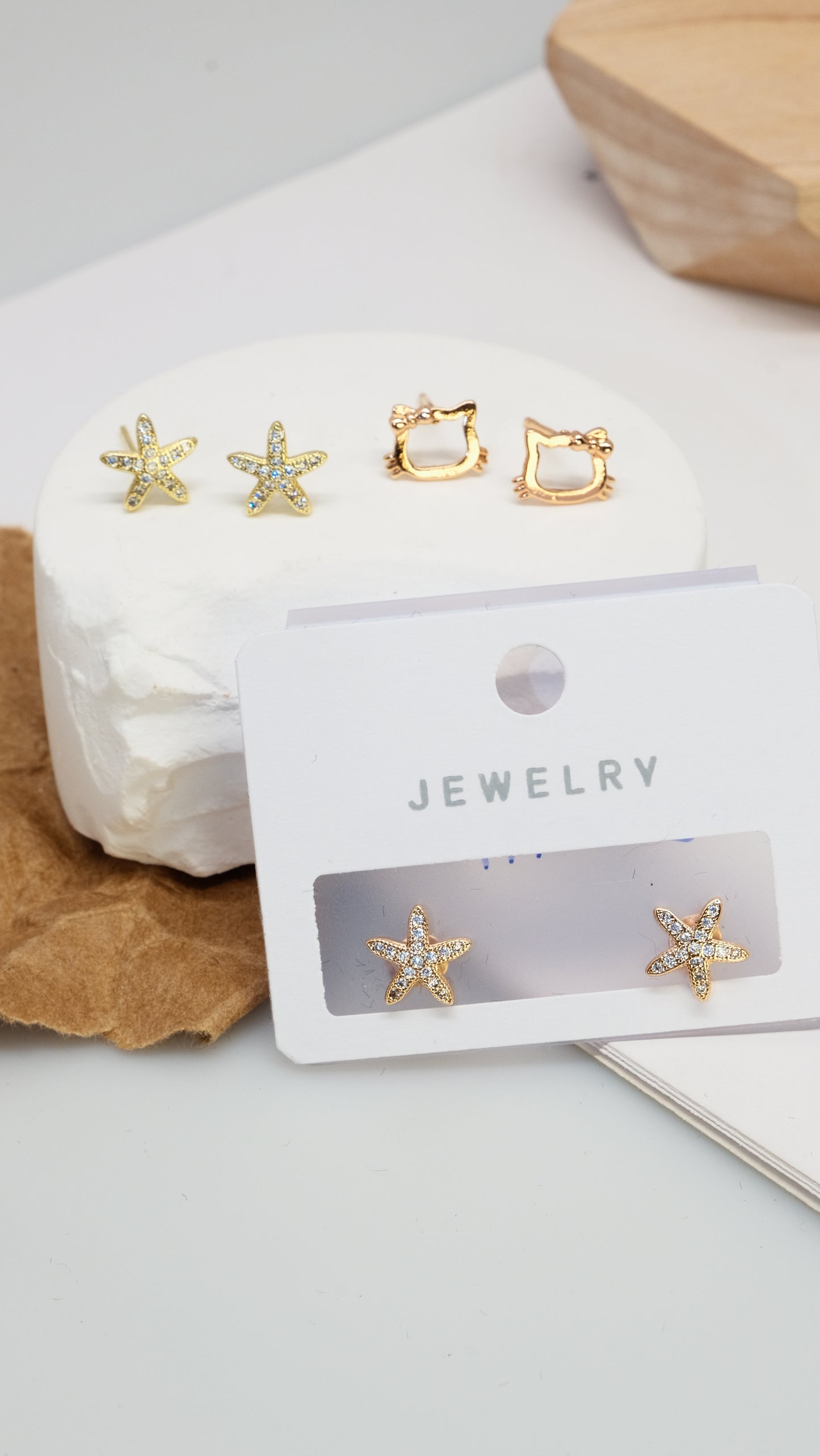 Butterfly, star, cat shape, sparkling zircon earrings - Lyra