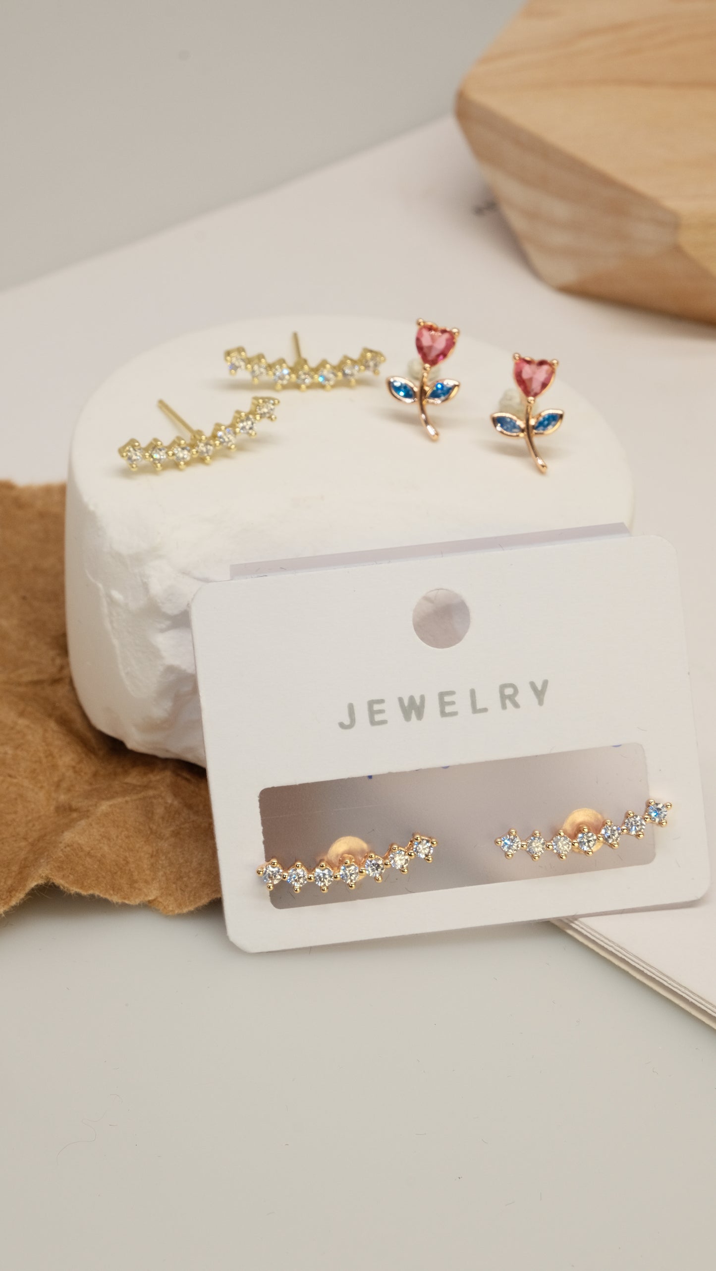 Cross-style earrings, colorful zircon moon-style earrings, exquisite and versatile - Lyra