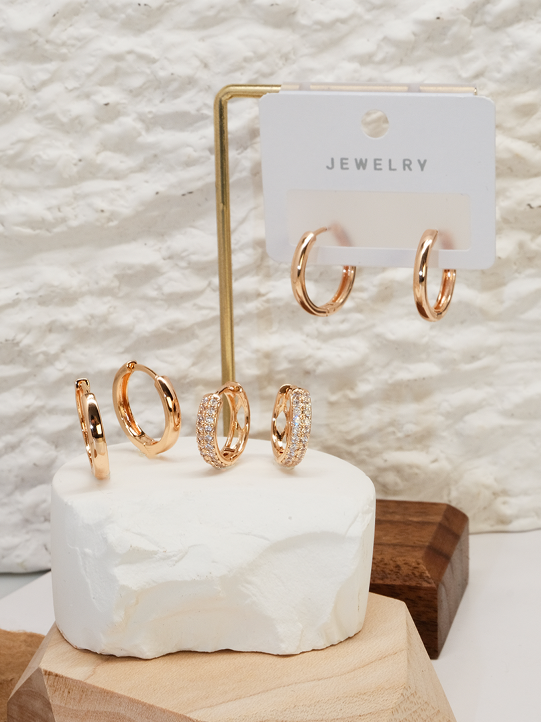 Round polished surface, inlaid with zircon earrings, fashionable and shining set 11 - Lyra