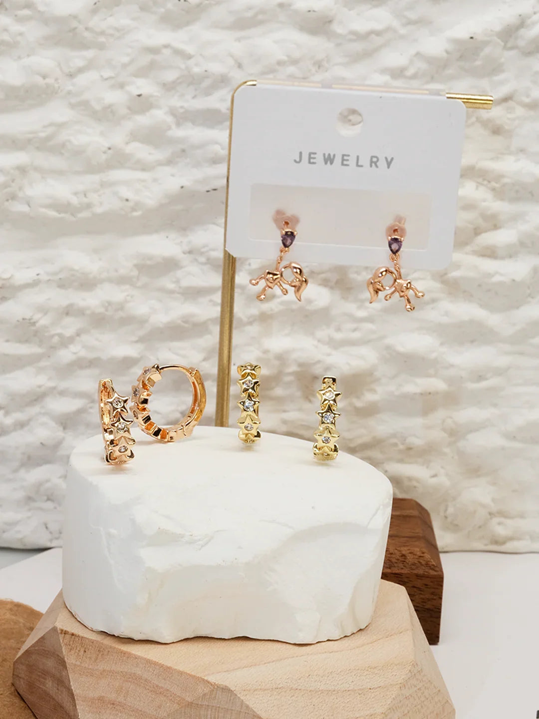 Rose red gemstone earrings, pendant earrings, high-end unique style - Lyra