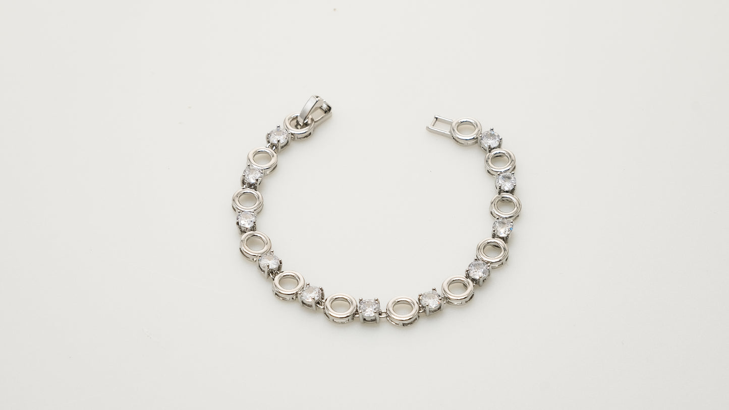 Copper plated 14k gold bracelet, white gold and silver, shining zircon, unique design - Lyra
