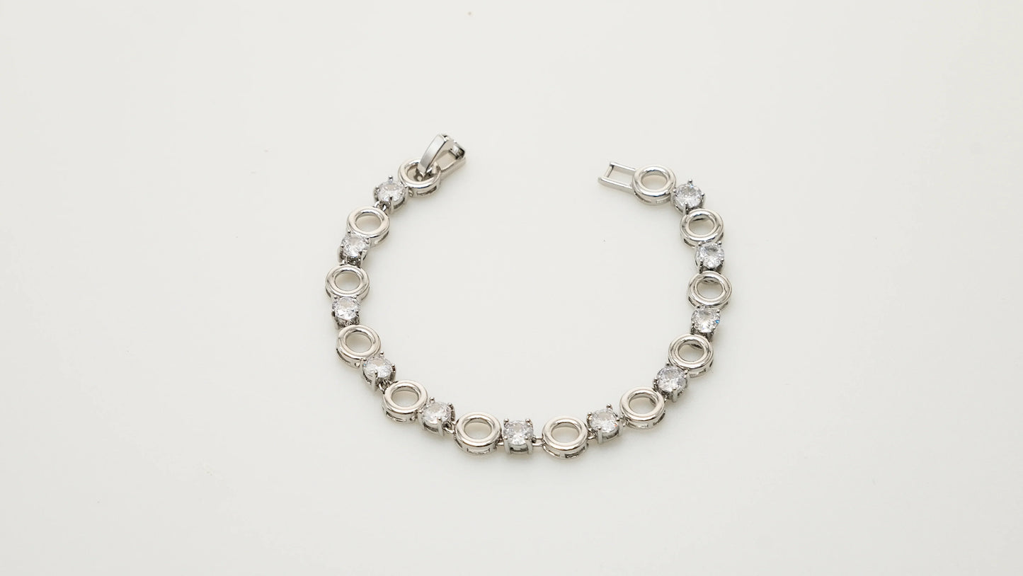 Copper plated 14k gold bracelet, white gold and silver, shining zircon, unique design - Lyra