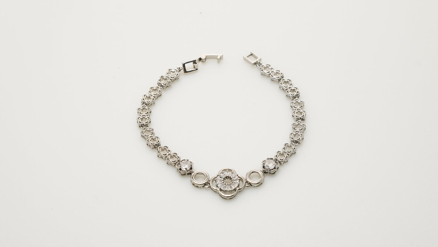 Copper plated 14k gold bracelet, white gold and silver, shining zircon, unique design - Lyra