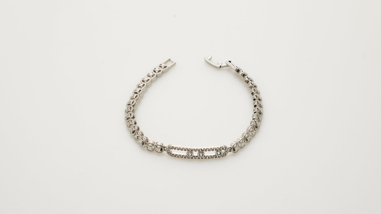 Copper plated 14k gold bracelet, white gold and silver, shining zircon, unique design - Lyra