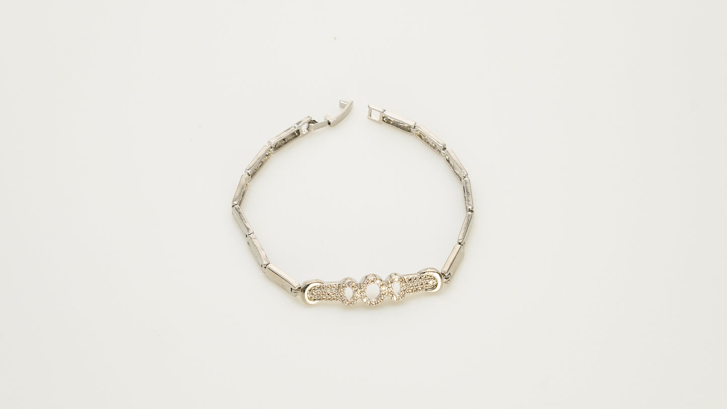 Copper plated 14k gold bracelet, white gold and silver, shining zircon, unique square and round design - Lyra