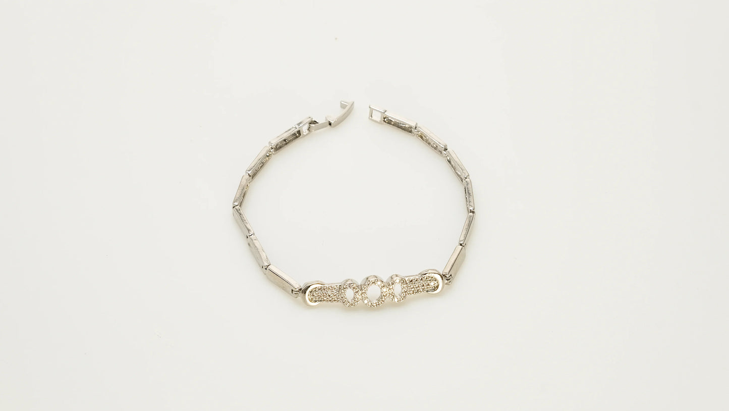 Copper plated 14k gold bracelet, white gold and silver, shining zircon, unique square and round design - Lyra