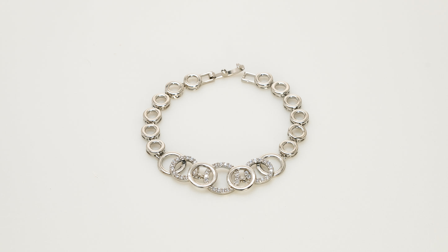 Copper plated 14k gold bracelet, white gold and silver, shining zircon, unique square and round design - Lyra
