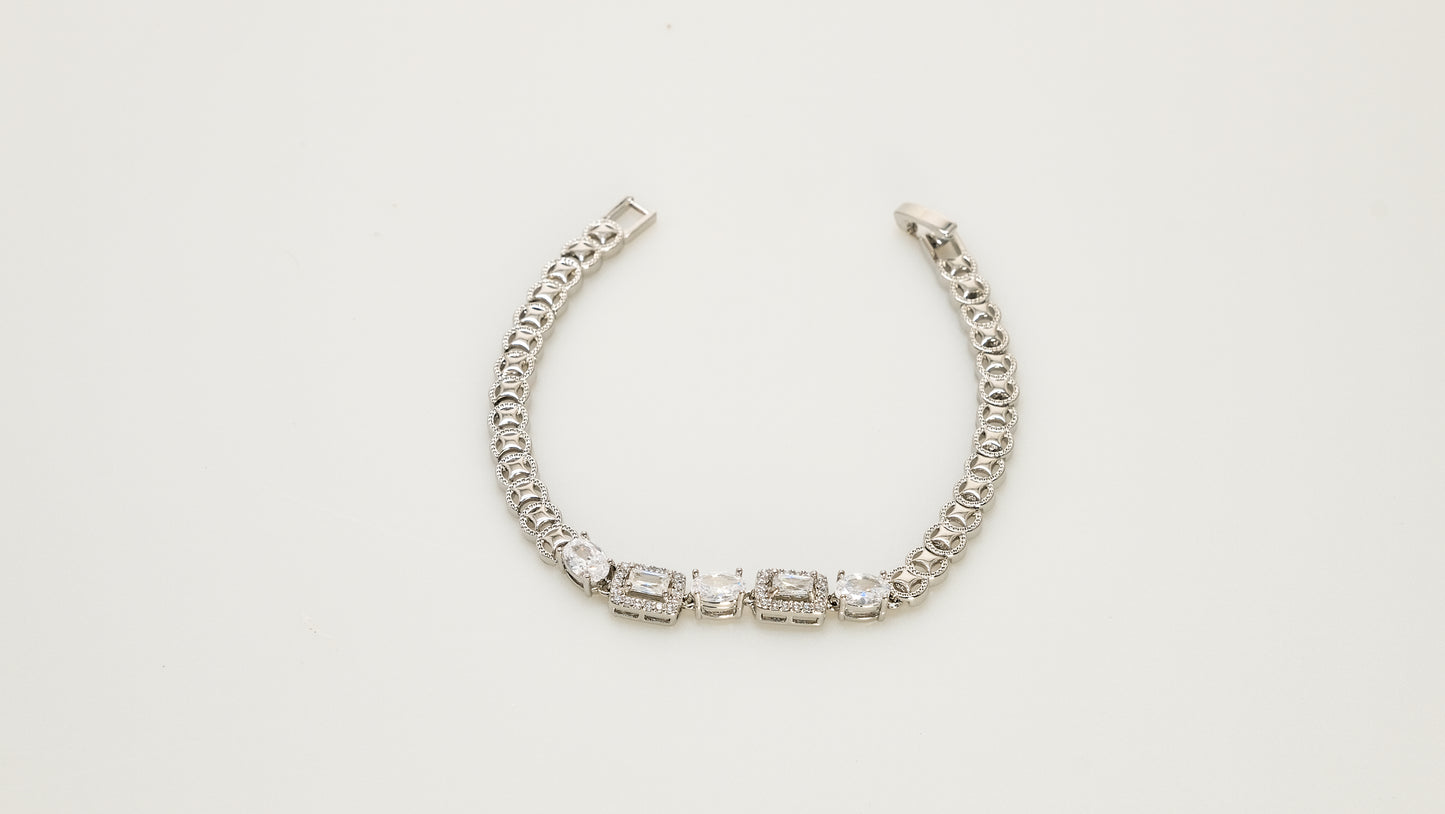 Copper plated 14k gold bracelet, platinum silver, shining zircon, Unique teardrop-shaped zircon design - Lyra