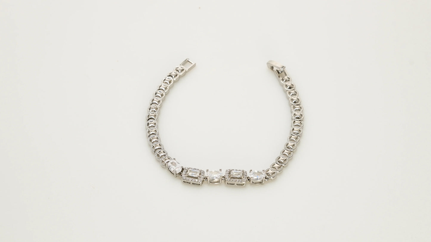 Copper plated 14k gold bracelet, platinum silver, shining zircon, Unique teardrop-shaped zircon design - Lyra