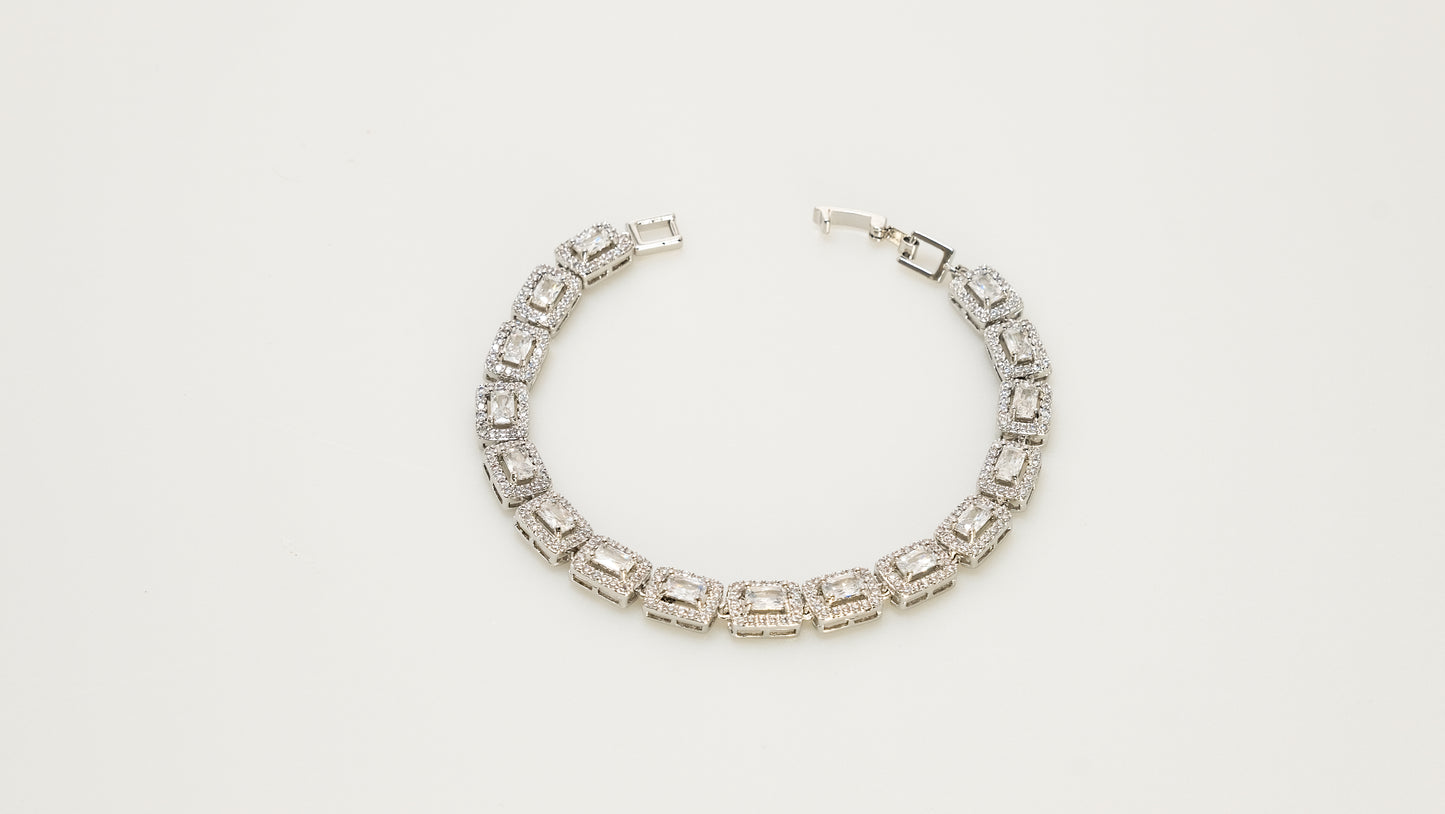 Copper plated 14k gold bracelet, white gold and silver, inlaid with zircon, unique design - Lyra