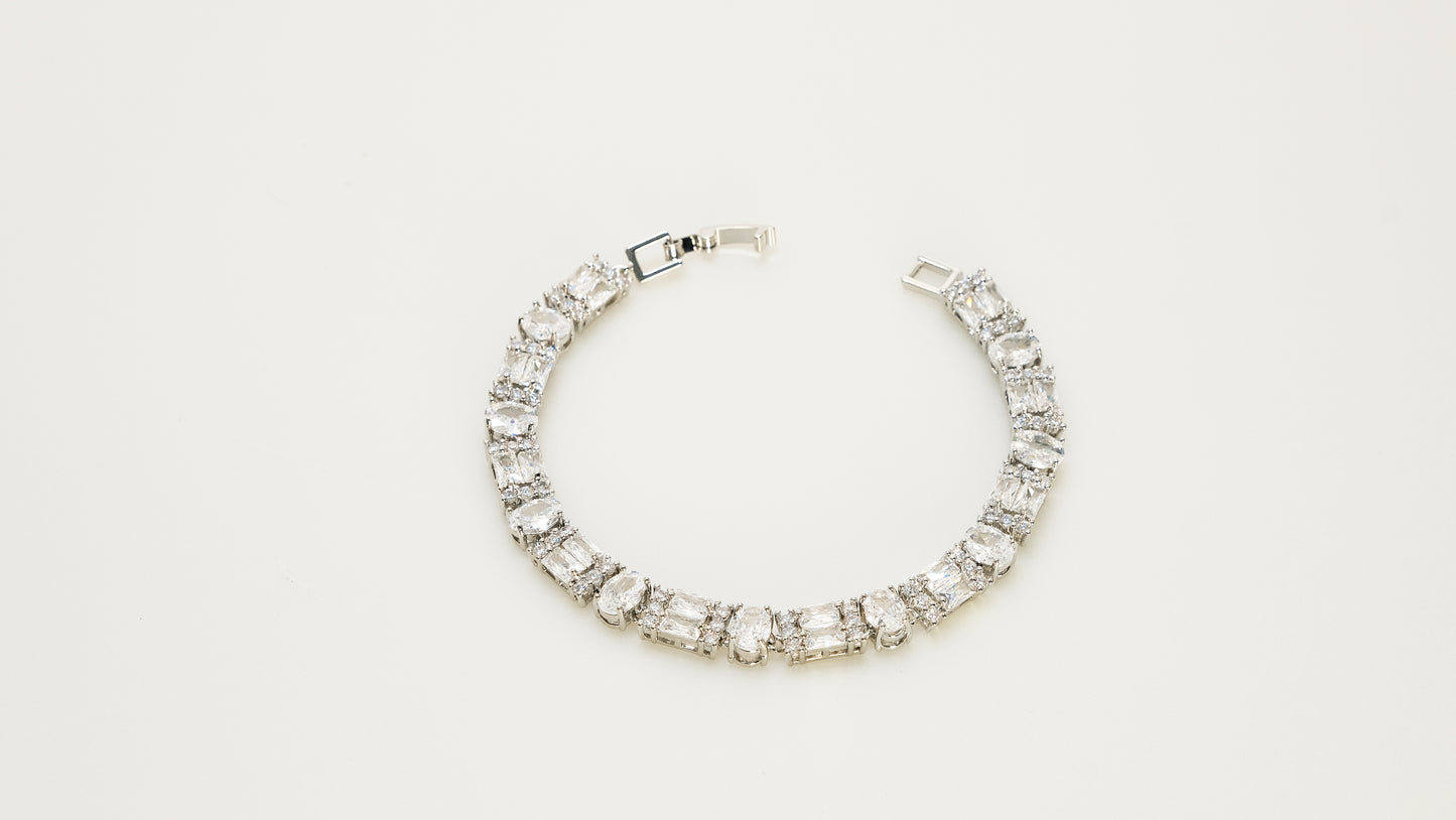 Copper plated 14k gold bracelet, white gold and silver, inlaid with zircon, unique design - Lyra