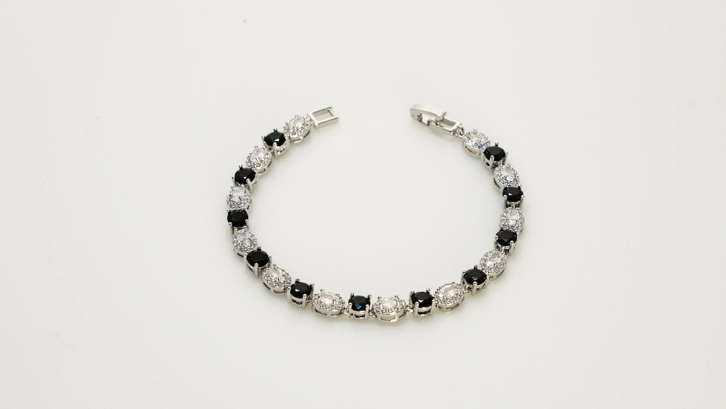 Copper plated 14k gold bracelet wholesale, platinum and silver, inlaid with colored zircon, clasp unique design - Lyra