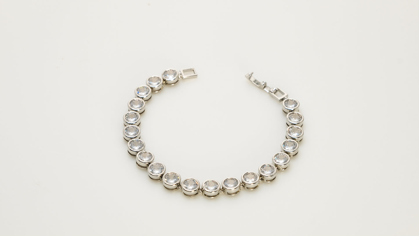 Copper plated 14k gold bracelet wholesale, platinum silver, inlaid with white zircon, clasp unique design - Lyra