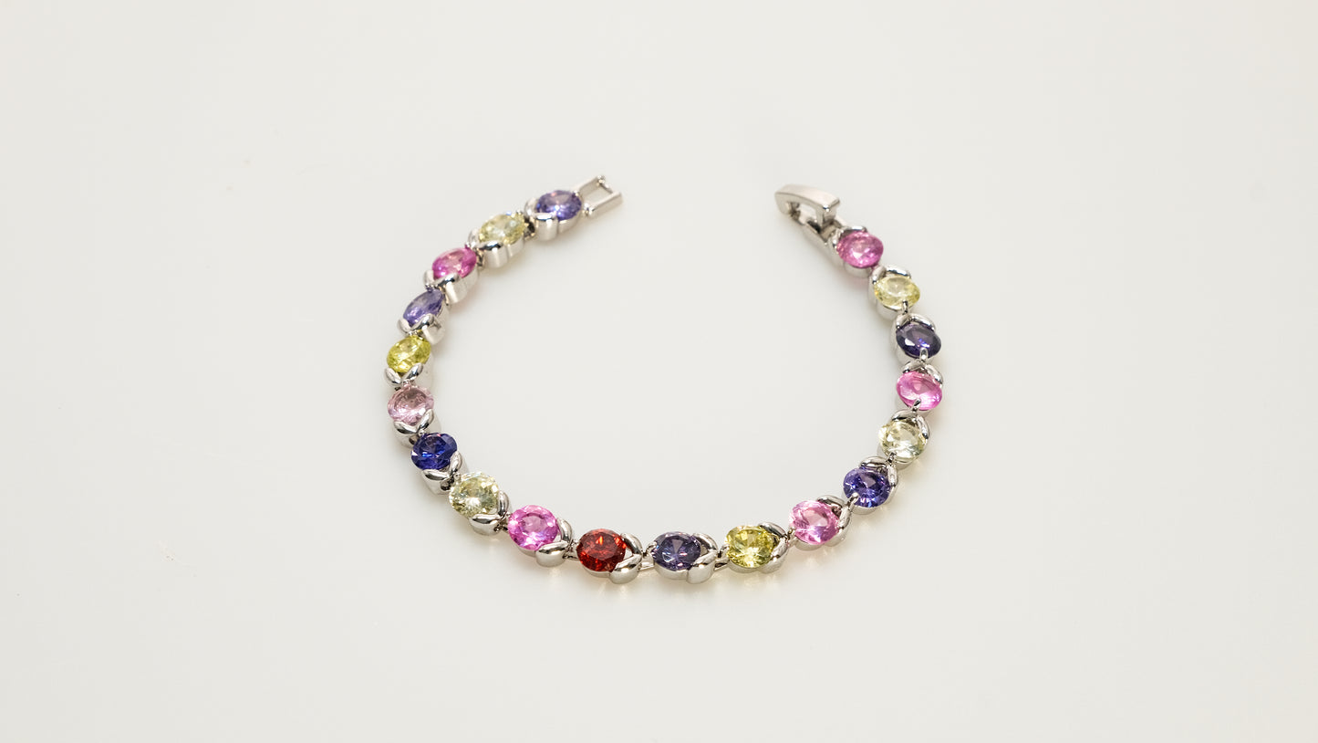 Copper plated 14k gold bracelet wholesale, platinum and silver, inlaid with colored zircon, clasp unique design - Lyra