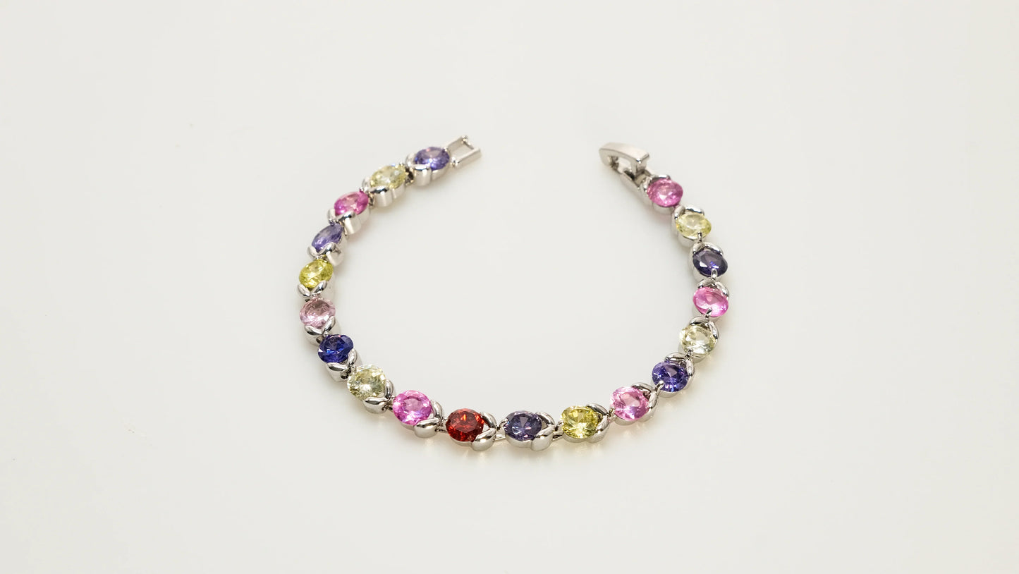 Copper plated 14k gold bracelet wholesale, platinum and silver, inlaid with colored zircon, clasp unique design - Lyra