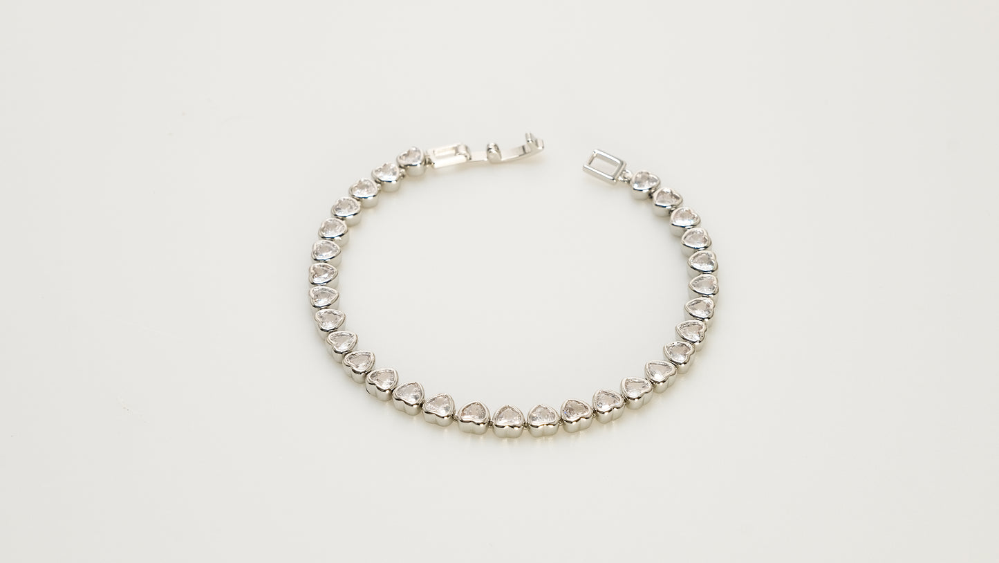 Copper plated 14k gold bracelet wholesale, platinum silver, inlaid with white zircon, clasp unique design - Lyra