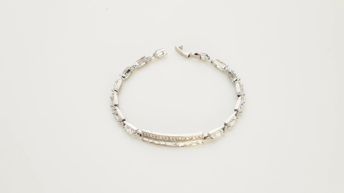 Copper plated 14k gold bracelet wholesale, platinum silver, inlaid with white zircon, clasp unique design - Lyra