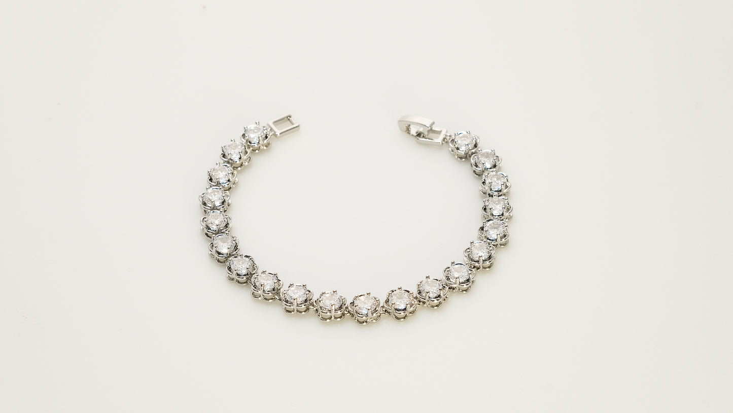 Copper plated 14k gold bracelet, unique design inlaid with zircon, silver with white zircon gift essential for holidays - Lyra