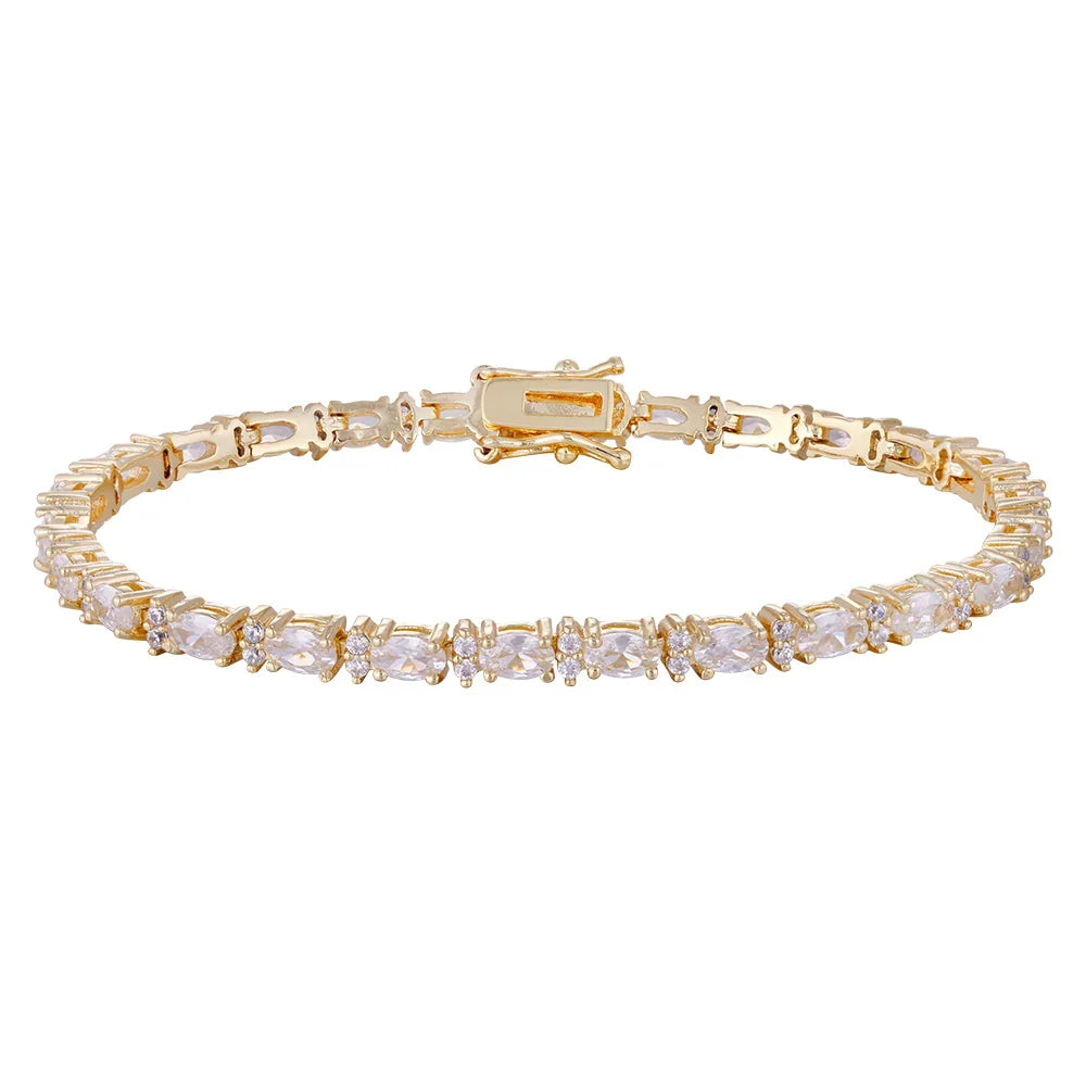 Bracelet copper plated with three layers of gold, green, white zircon inlay, wholesale purchase, non-allergenic, unique style - Lyra