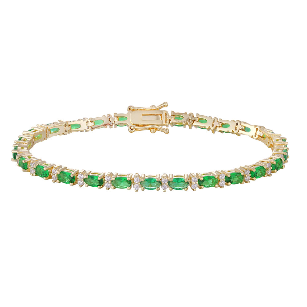 Bracelet copper plated with three layers of gold, green, white zircon inlay, wholesale purchase, non-allergenic, unique style - Lyra