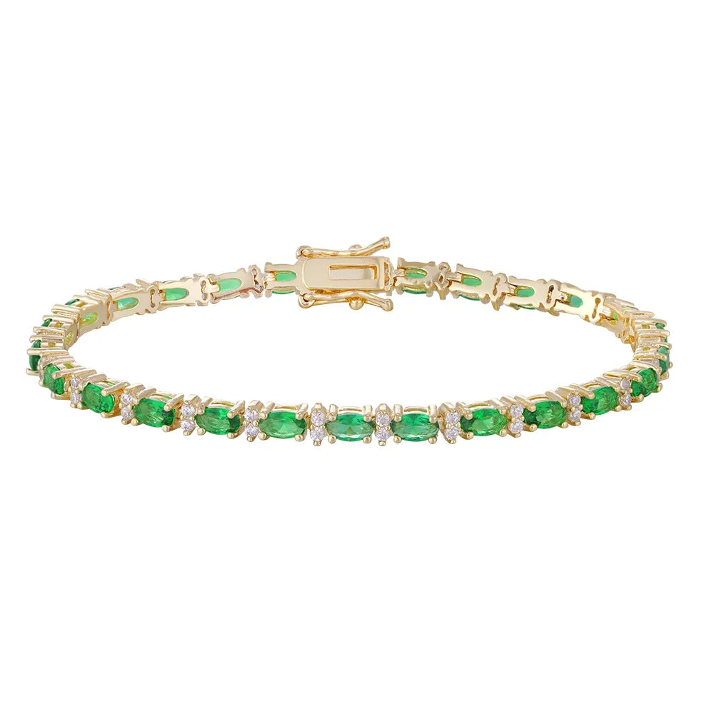 Bracelet copper plated with three layers of gold, green, white zircon inlay, wholesale purchase, non-allergenic, unique style - Lyra