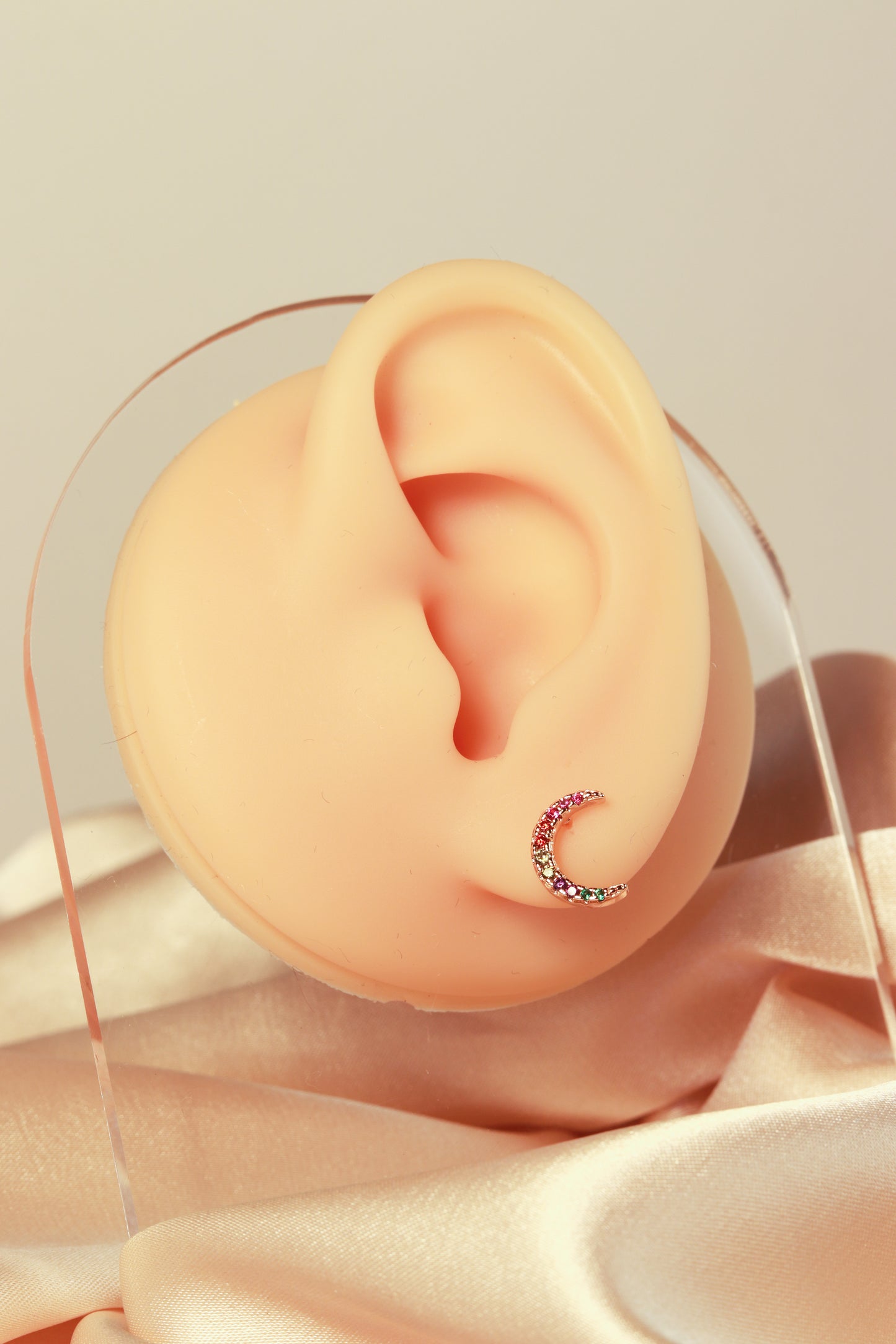 Cross-style earrings, colorful zircon moon-style earrings, exquisite and versatile - Lyra
