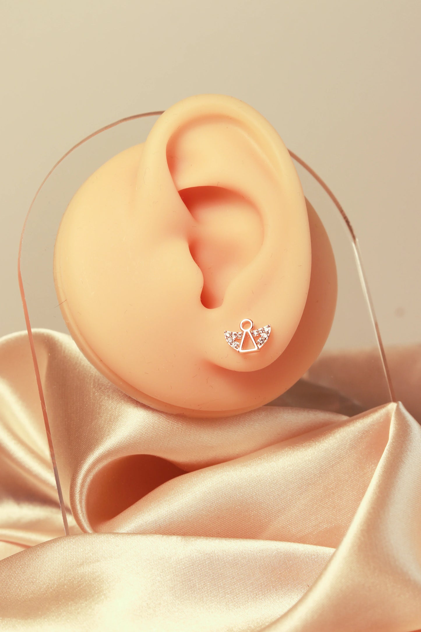 Snowflake, angel, triangle earrings, shining zircon, niche design - Lyra