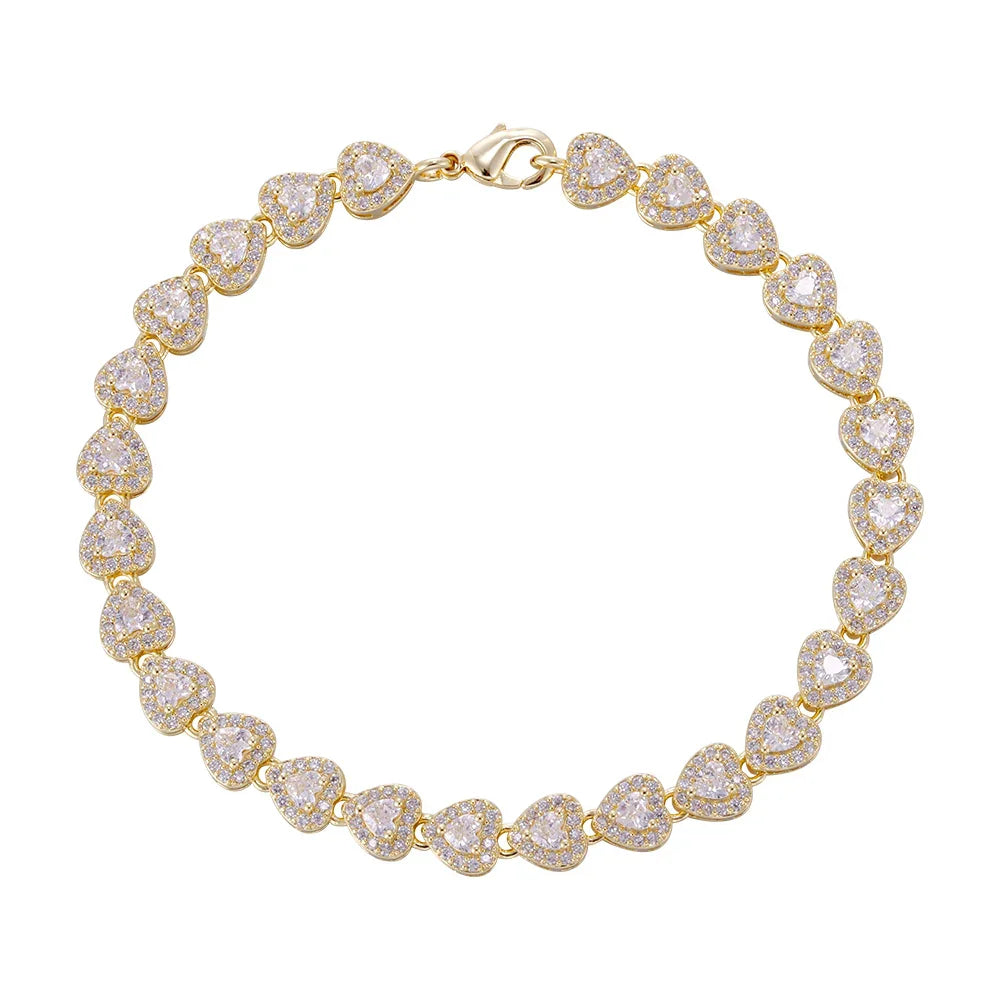 Wholesale copper plated 18k gold buckle bracelet, white and pink heart zircon bracelet, women's gifts - Lyra