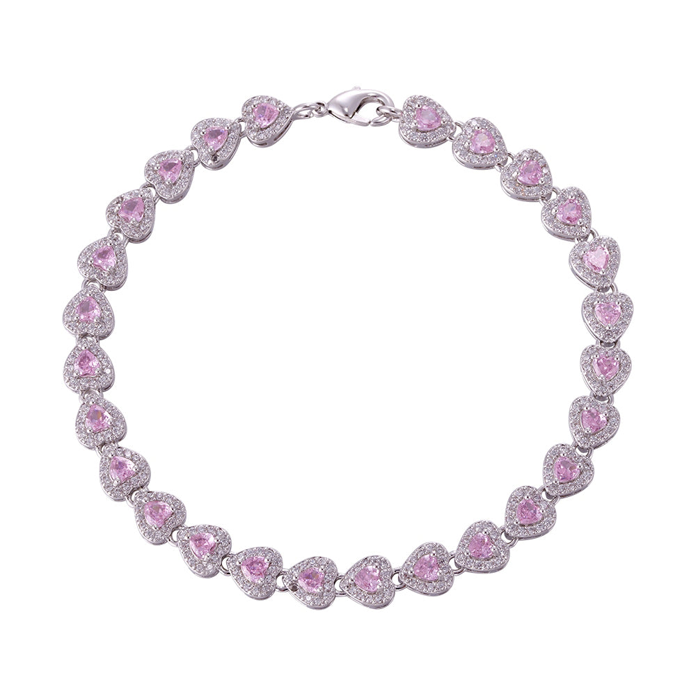 Wholesale copper plated 18k gold buckle bracelet, white and pink heart zircon bracelet, women's gifts - Lyra