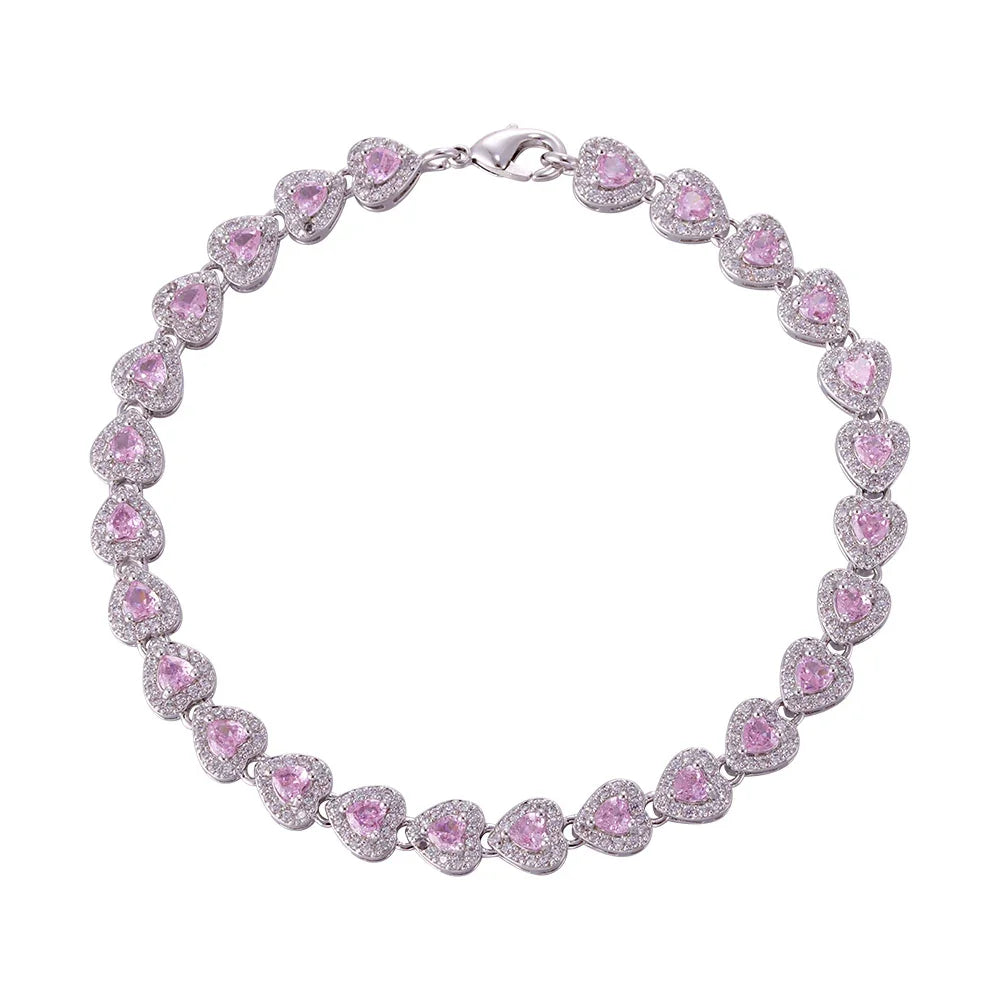 Wholesale copper plated 18k gold buckle bracelet, white and pink heart zircon bracelet, women's gifts - Lyra