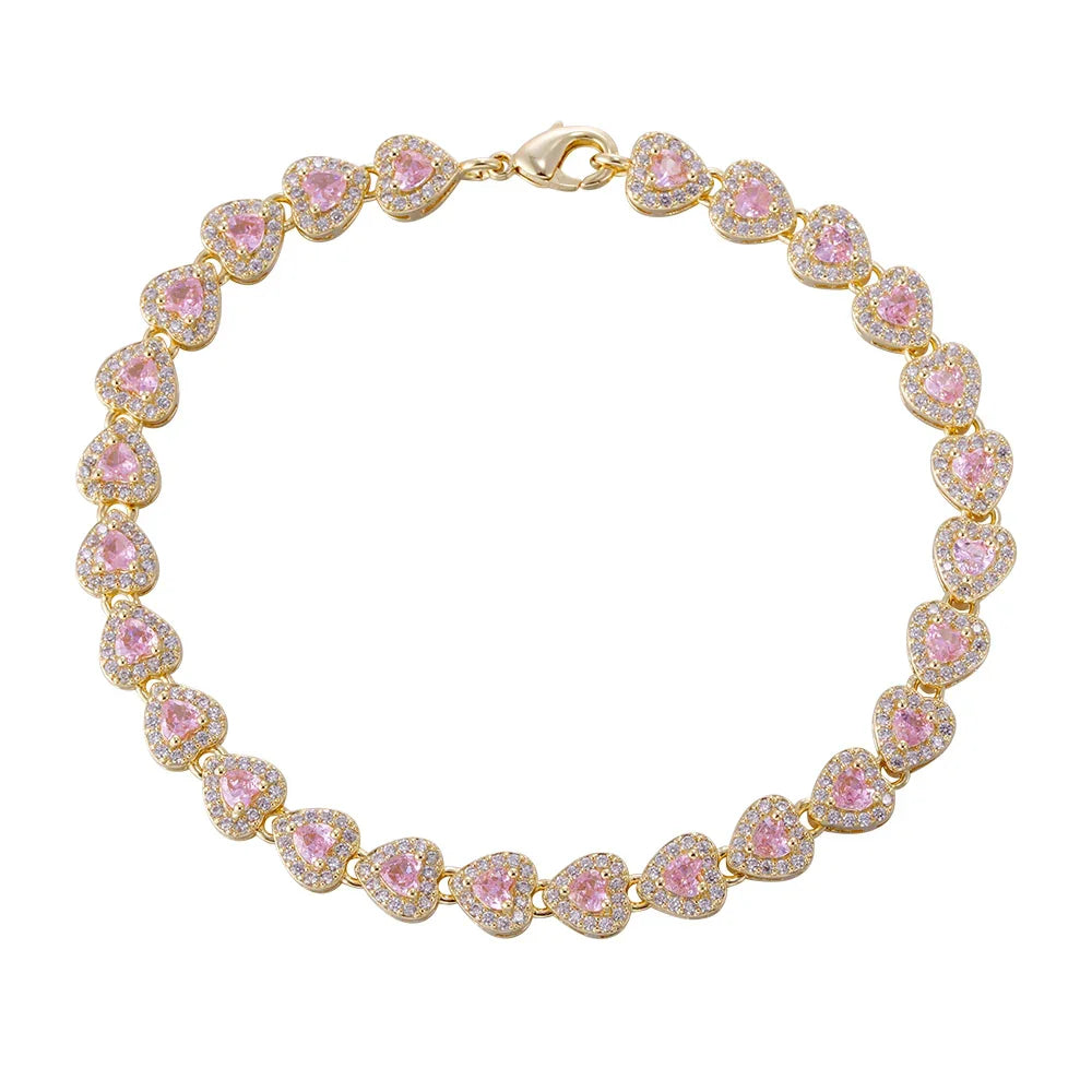 Wholesale copper plated 18k gold buckle bracelet, white and pink heart zircon bracelet, women's gifts - Lyra