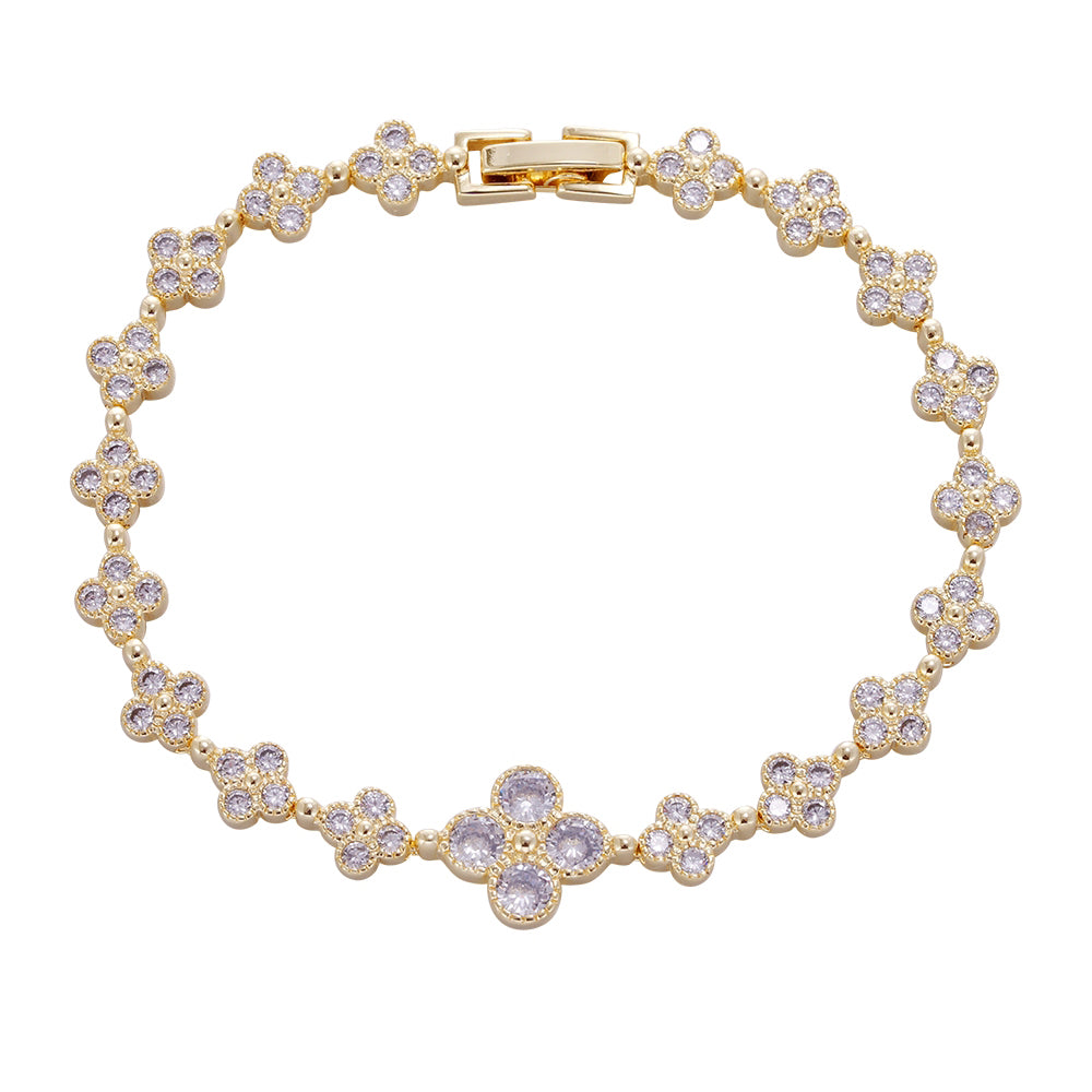 Wholesale 18K gold zircon bracelet, four-leaf clover style, buckle design unique all-match style, women's gift - Lyra