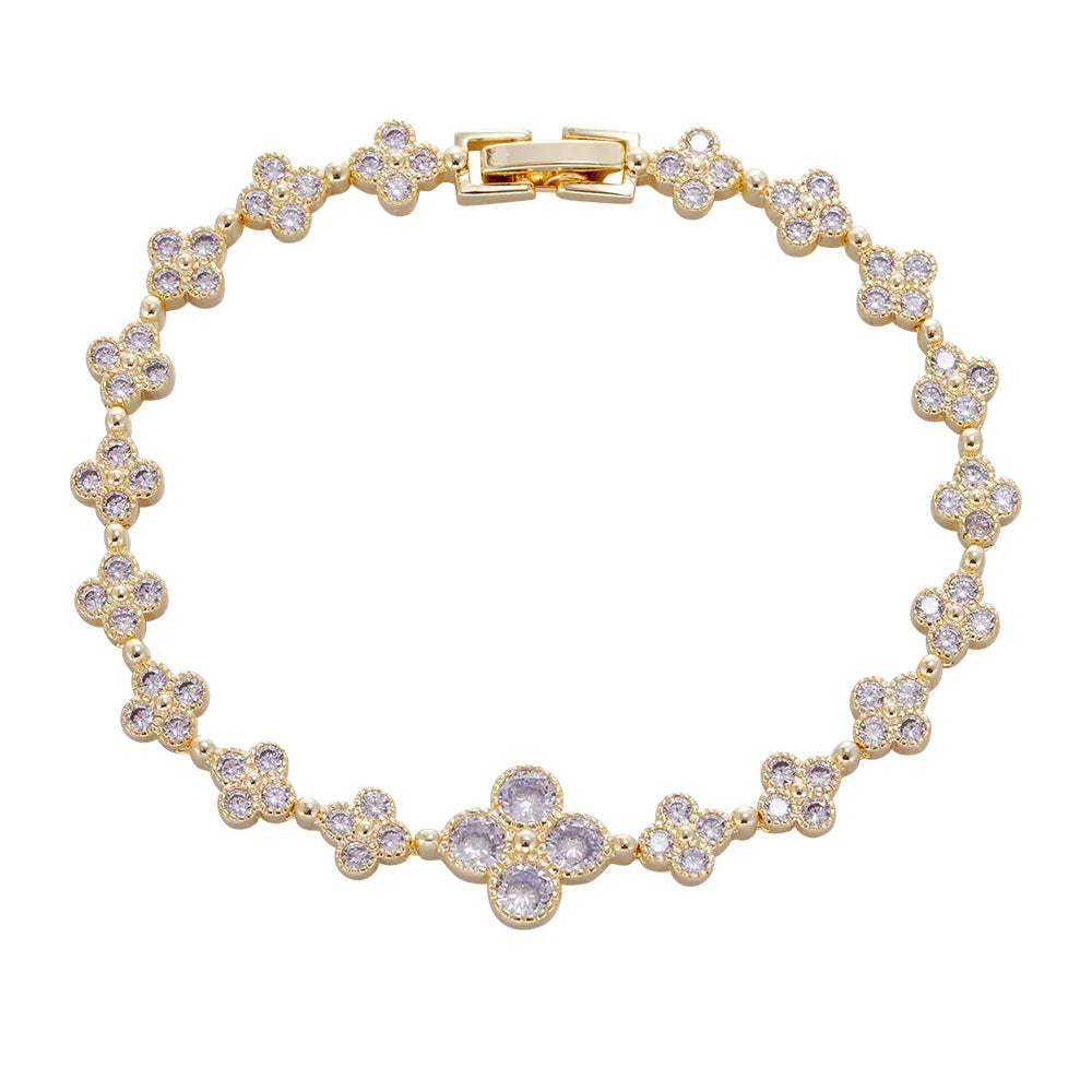 Wholesale 18K gold zircon bracelet, four-leaf clover style, buckle design unique all-match style, women's gift - Lyra