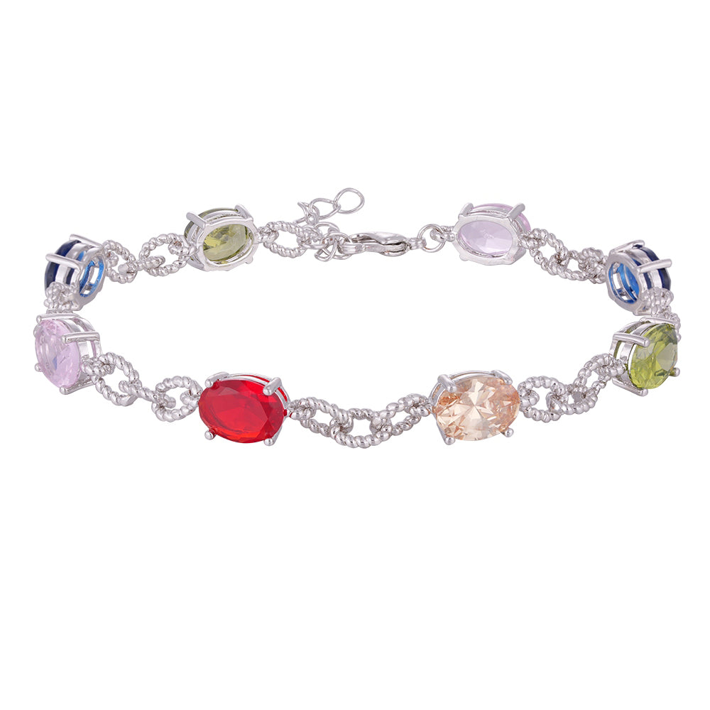 Copper plated 14k gold three-layer bracelet, colorful zircon embellish your wrist - Lyra