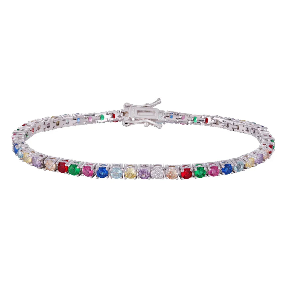 Wholesale copper plated 14k gold three-layer bracelet, colorful zircon embellish your wrist - Lyra