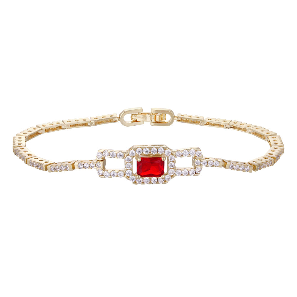 Wholesale 18k zircon bracelet, hand-made micro-inlay, buckle design, red zircon embellishment, big brand replacement, not easy to fade - Lyra