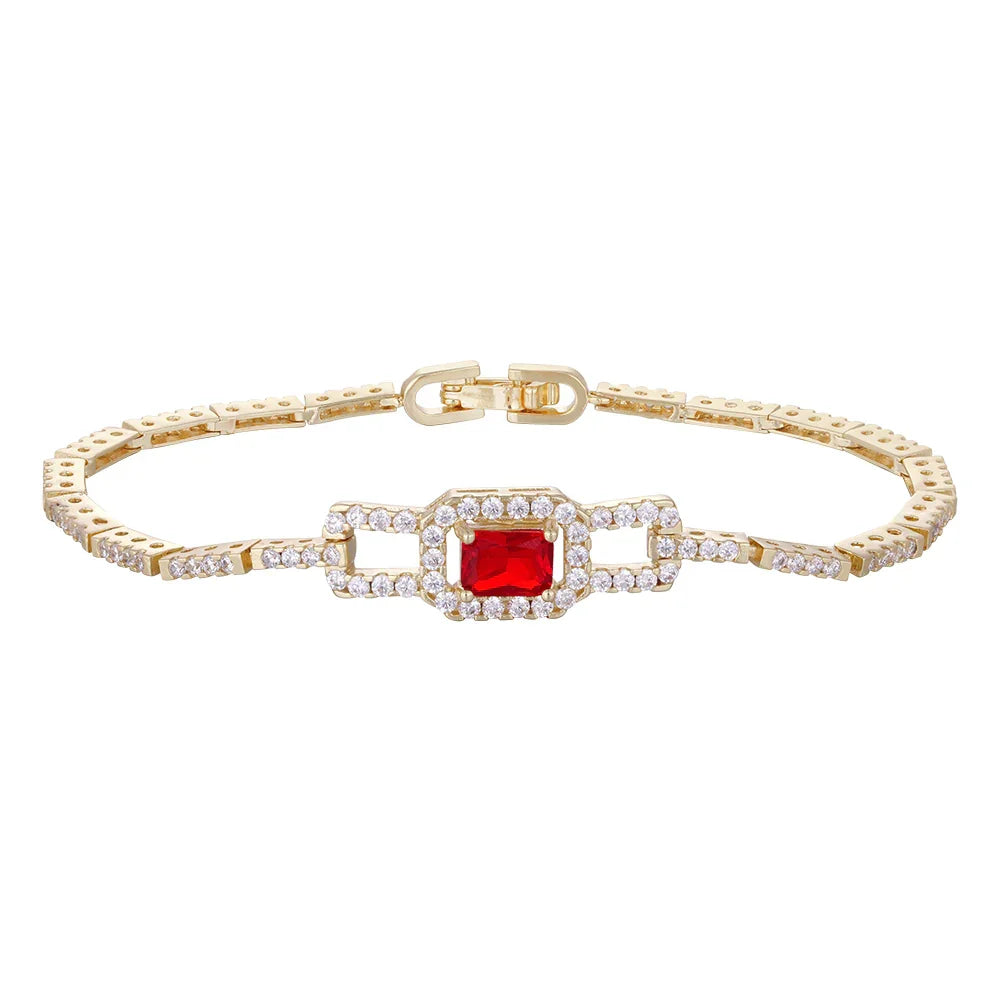 Wholesale 18k zircon bracelet, hand-made micro-inlay, buckle design, red zircon embellishment, big brand replacement, not easy to fade - Lyra