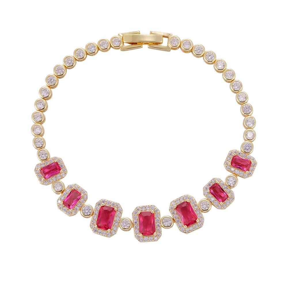 Wholesale 18k zircon bracelet, handmade micro-inlay, buckle design, red zircon splicing big brand replacement, not easy to fade, women's gift - Lyra