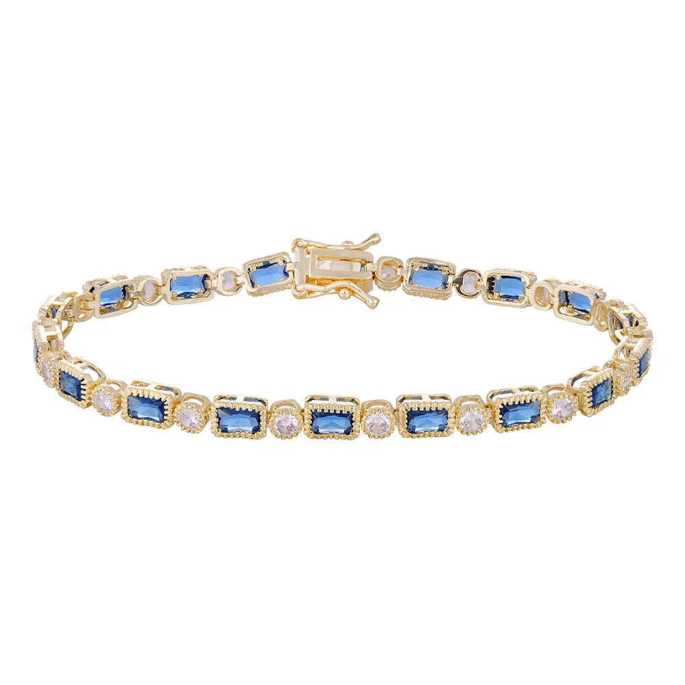 Wholesale bracelet 18k gold micro inlaid natural zircon, square blue zircon matching, holiday gift - Lyra