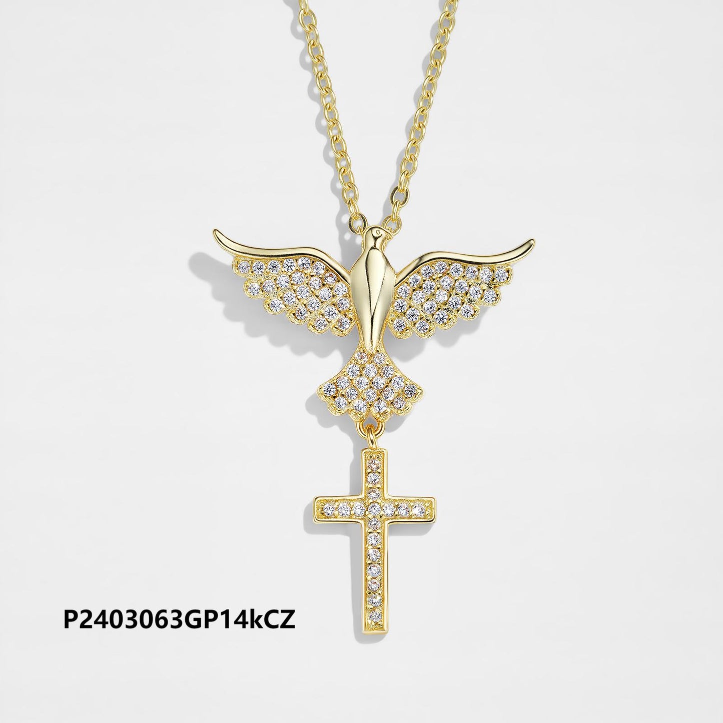 Wholesale copper-plated gold cross necklace, inlaid with 6A zircon, original design